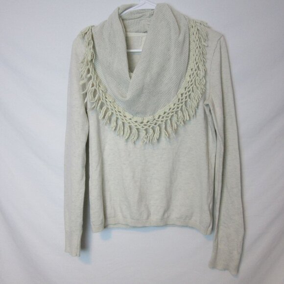 Anthropologie Angle of the North Wool Cashmere Knit Cowl Neck White Sweater Med - Picture 1 of 8
